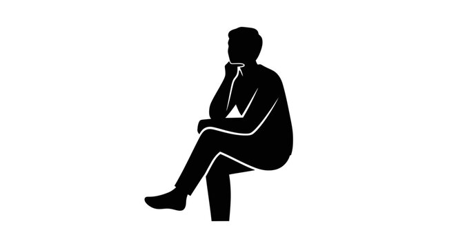 Person silhouette sits in a thoughtful pose while resting their chin upon a hand.