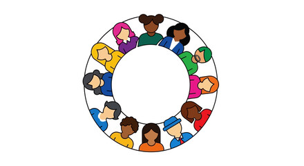 Naklejka premium Group of diverse people arranged in a circular formation represents global unity and inclusive community cooperation.
