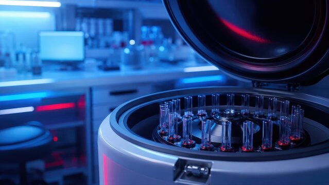 Medical Lab Centrifuge with Blood Samples for World Blood Donor Day, Generative AI