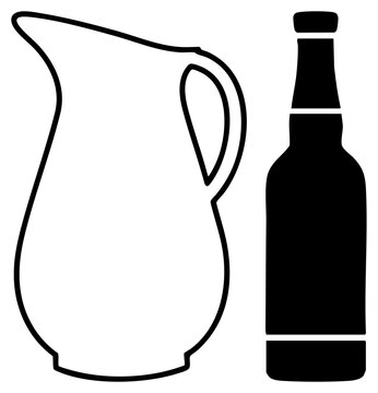 This clean of a water jug and a beverage bottle provides a simple silhouette. Use this carafe or flagon graphic for minimalist kitchen and dining design projects.