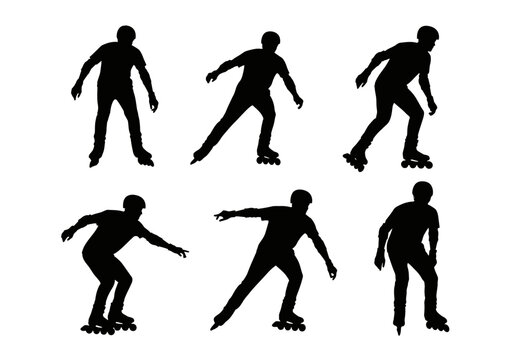 Inline Skater Silhouette Poses Set on White Background