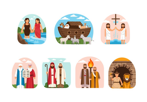 Biblical Stories Illustration Set with Noah Ark and Moses