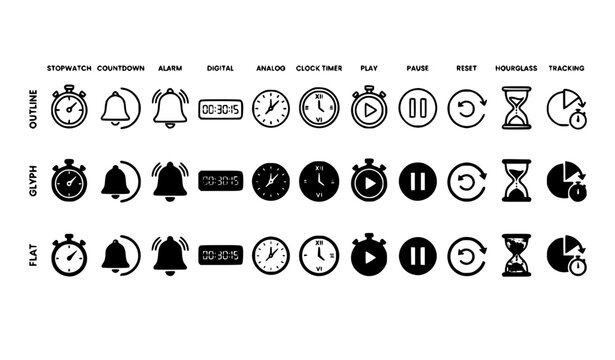 Timer and Stopwatch Icon Set Countdown Timer Vector Collection