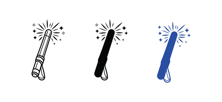Magic Wand Icon Set &ndash; Outline, Silhouette, and Color Vector Collection for Creativity, Fantasy, and Design