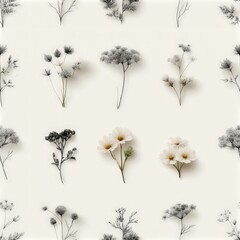 Obraz premium Elegant white flowers on a soft neutral background, botanical beauty, minimalist floral decor, timeless natural elegance. SEAMLESS PATTERN