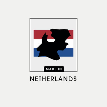 Made in Netherlands with a map label design for product packaging and an authentic product label.