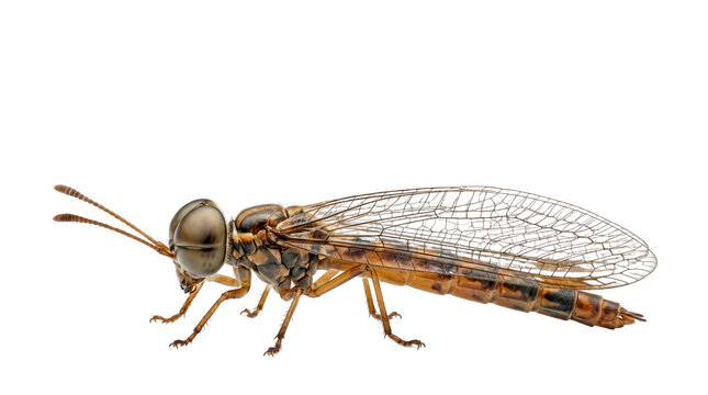 Macro antlion insect with transparent wings, detailed neuroptera specimen, brown winged insect profile for entomology study isolated PNG with Transparent Background