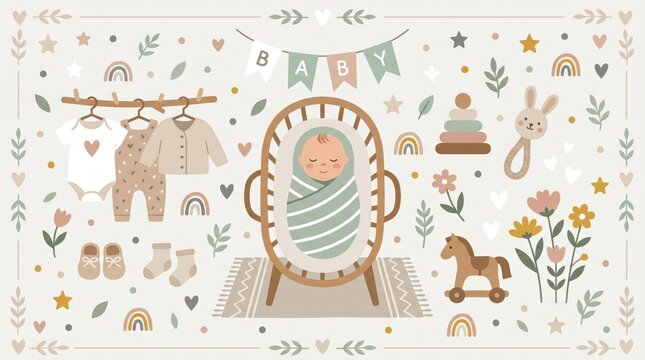 A newborn rests in a bassinet