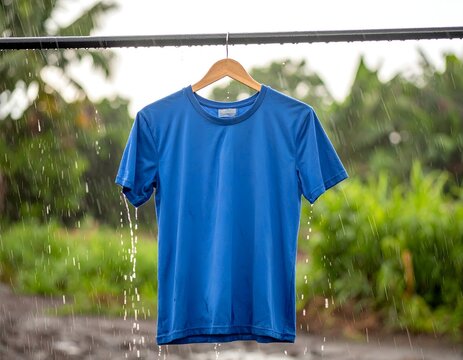 大雨で濡れた服が、静かに佇む