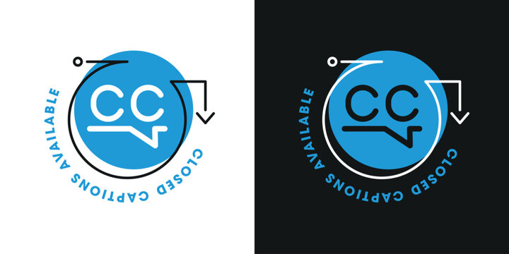 Closed captions available symbol with CC letters in speech bubble for video accessibility, vector illustration.