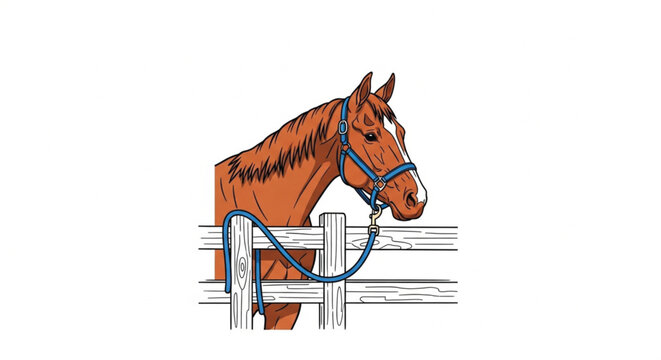 Brown Horse Wearing Blue Halter.