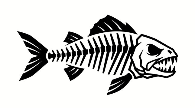 A black and white illustration of a fish skeleton.