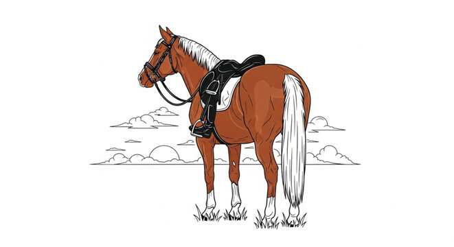 Brown Horse with Saddle and Bridle.