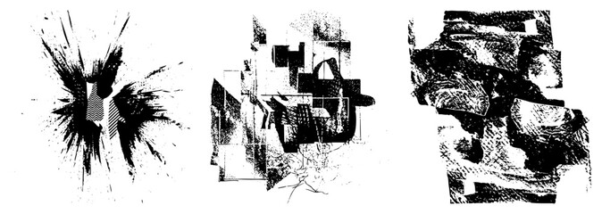 Obraz premium This collection of gritty ink splatters and rough textures features dark blotches and urban debris. These punk style noise elements and street art scraps offer a raw, chaotic aesthetic.