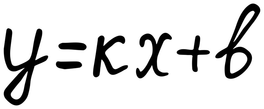 Handwritten mathematical formula of a linear function on transparent background. Isolated algebra equation lettering for education design