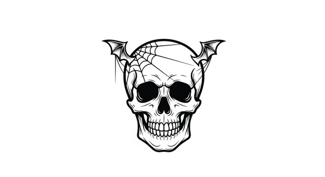 Black and white skull with bats.