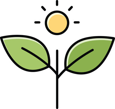 Green Plant Growing Under Bright Sunlight Icon.
