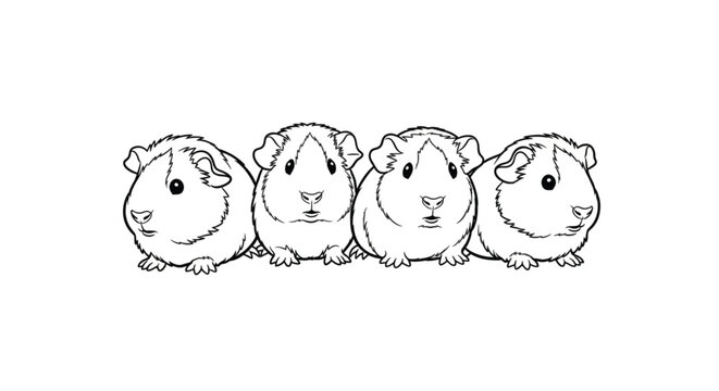 Four Cute Guinea Pigs Lineup Portrait.
