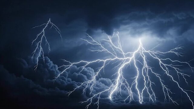Lightning Strikes in Dark Stormy Sky Thunderstorm Weather