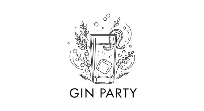 Gin glass with ice cubes.