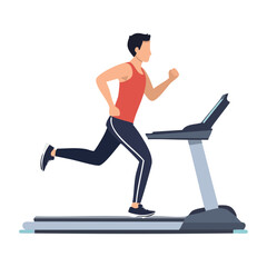 Fototapeta premium Man running on treadmill in flat design style