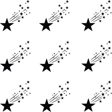 Black shooting star icon set, sparkling comet trail vector collection isolated design