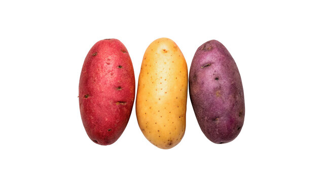 Group of fresh raw organic brown potatoes whole root vegetable agriculture crop on transparent background