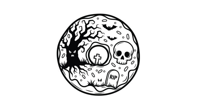 Black and white skull moon symbol.