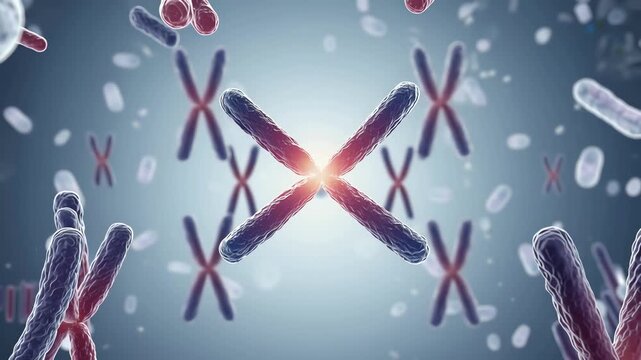 Chromosomes slowly condensing inside a cell during early mitosis