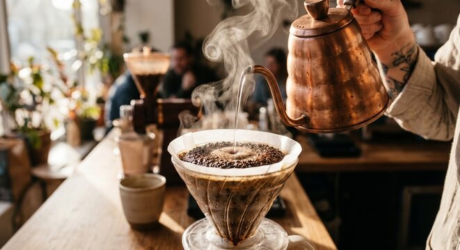 Coffee Brewing Process at a Cafe