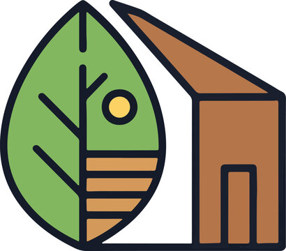 Eco-friendly house with leaf symbol representing sustainability.