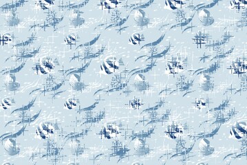 Obraz premium Abstract watercolor blue and white pattern with circular and wavy elements