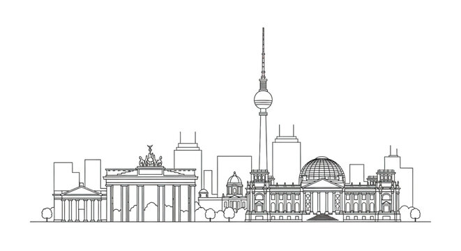 Berlin City Skyline with Famous Landmarks.