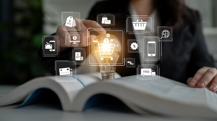 Naklejka premium Omni-channel strategies improve customer experience with brand integration and unified marketing across digital platforms and channels. Latch