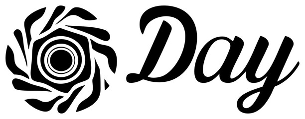 Obraz premium Bold rosette and script text arrangement featuring a garden bloom and petal whorl. This black ink blossom uses a stencil aesthetic to create a striking botanical motif.