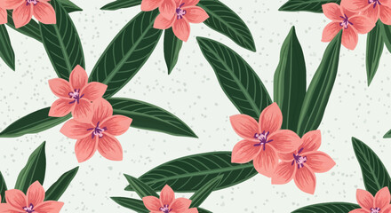 Fototapeta premium Pink flowers and green leaves pattern, floral background, botanical design