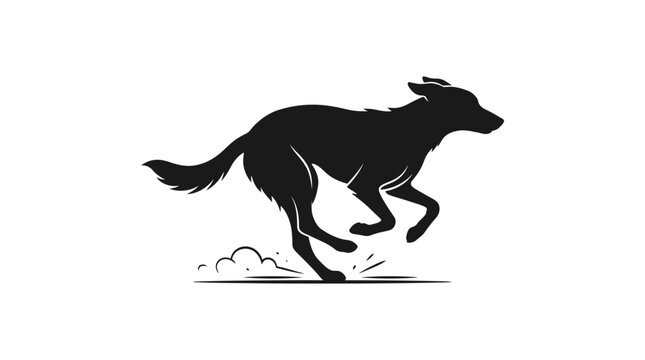 Black silhouette of a dog running on a white background