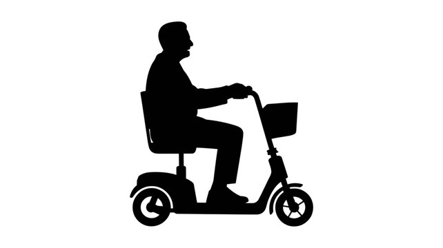 Silhouette of a senior man riding a mobility scooter
