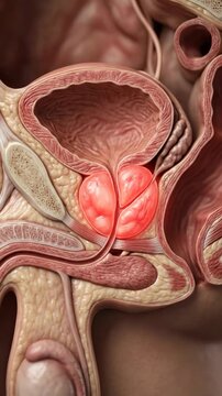 Male organ pathology: prostate gland, zonal morphology, human anatomy, prostatitis disease, urinary system, clinical visualize, medical atlas.