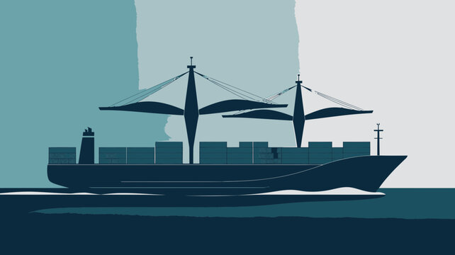 A large cargo ship sailing on the ocean with containers on board and a city skyline in the background