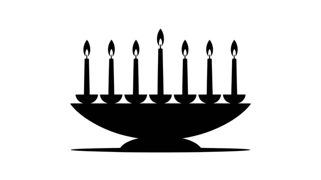 Black silhouette of a traditional jewish menorah with seven lit candles on isolated for hanukkah celebrations