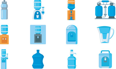 Obraz premium Collection of Water Bottles, Dispensers, and Purifiers for Hydration, Filtration, and Household Appliance Design Concepts