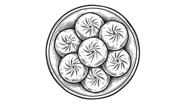 Cinnamon Rolls Arranged in a Circular Pattern with Intricate Details Featuring Baked Goods, Pastries, Swirls with Detailed Illustration and Black