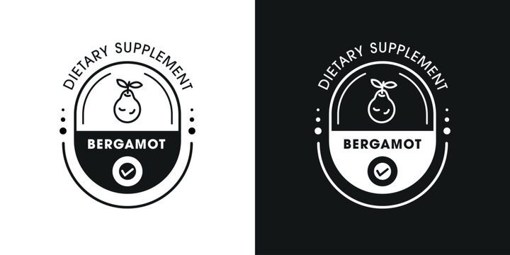 Bergamot Dietary Supplement Label Template Design, with Medicine Capsules for Healthy Lifestyle.