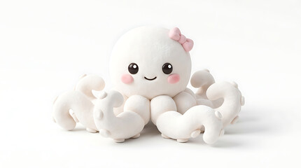 Fototapeta premium Playfully weird 3D renders of a cute white octopus with a pink bow, adorable character