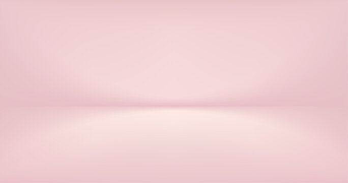 Pink gradient studio backdrop with soft rose lighting creates elegant product display space. Vector illustration bg for cosmetic presentations and spring-themed designs