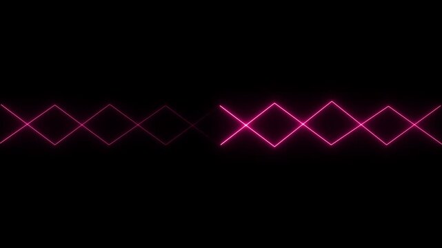 Pink neon diamond shape line animation on black background seamless loop