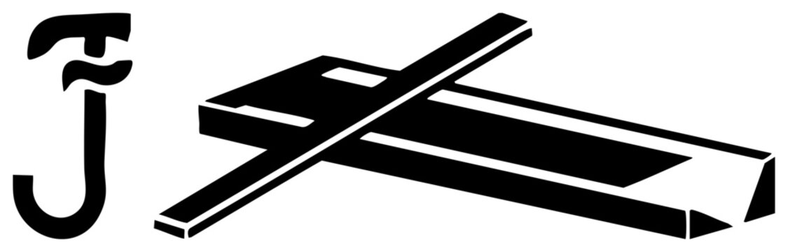 Bold black letter J alongside a sharp rectangular block. This minimalist glyph and slab shape feature clean and a strong isometric perspective for striking graphic impact.