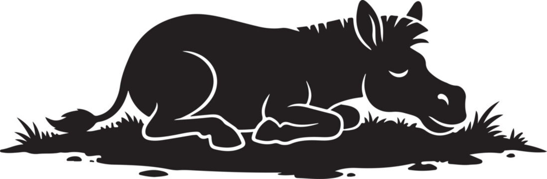 Sitting Zebra Silhouette Line Art &ndash; Bold Outline Animal Vector Illustration