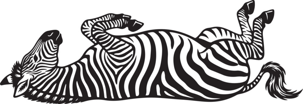 Sleeping Zebra Silhouette Line Art &ndash; Bold Outline Animal Vector Illustration